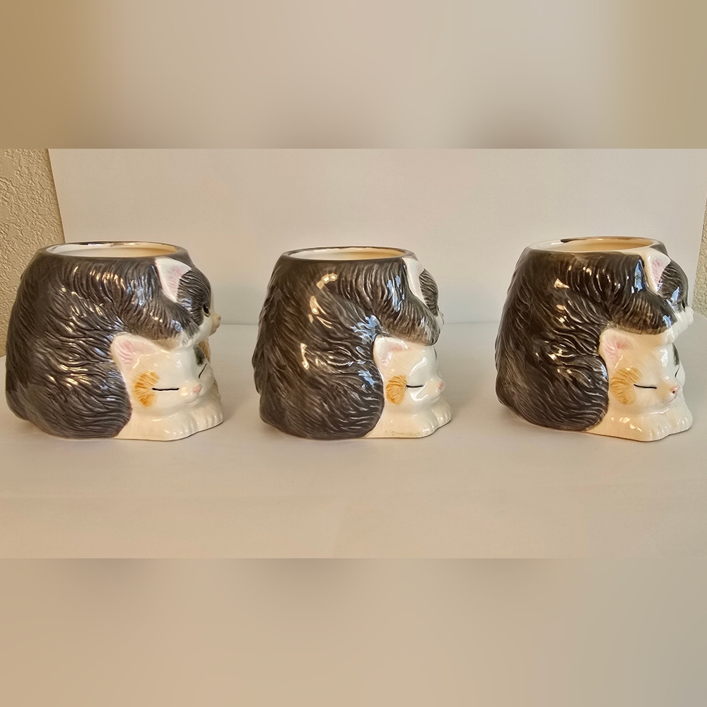 Vintage Hearth & Home Designs Cat Kittens Shaped Ceramic Mugs Set Of 3, 1988 - Picture 6 of 7